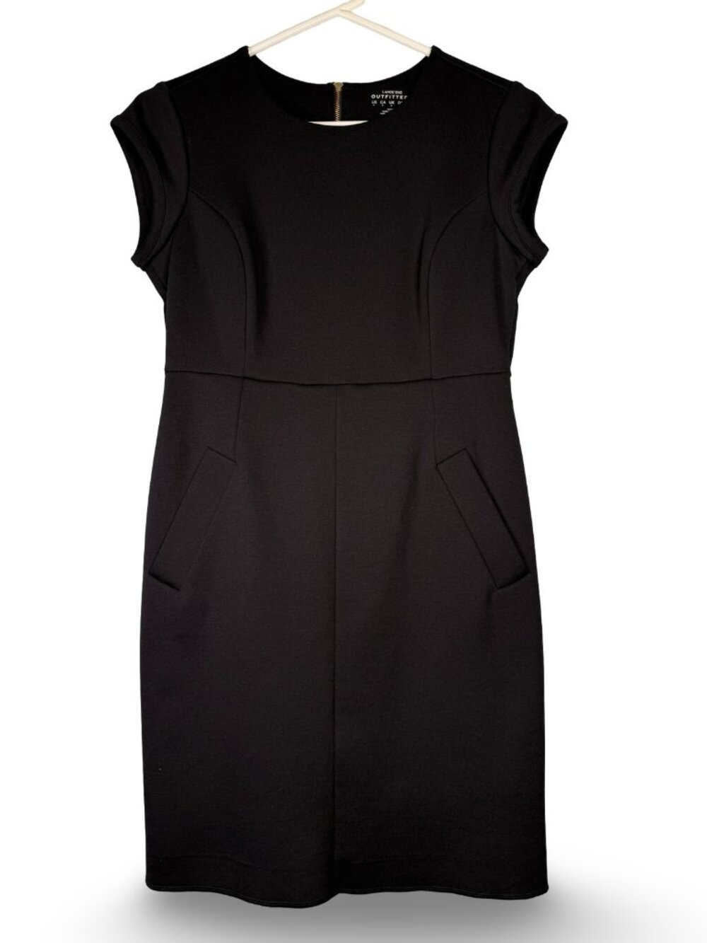 Lands End Ponte Knit Sheath Dress Size 4P Black Office Work Casual Chic Gold Zip